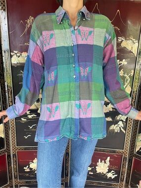 Vintage Cottagecore plaid woven shirt